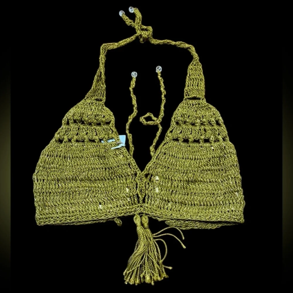 ALIX PINHO***Gold Handmade Halterneck Cropped Top***Small $285 - Picture 2 of 3